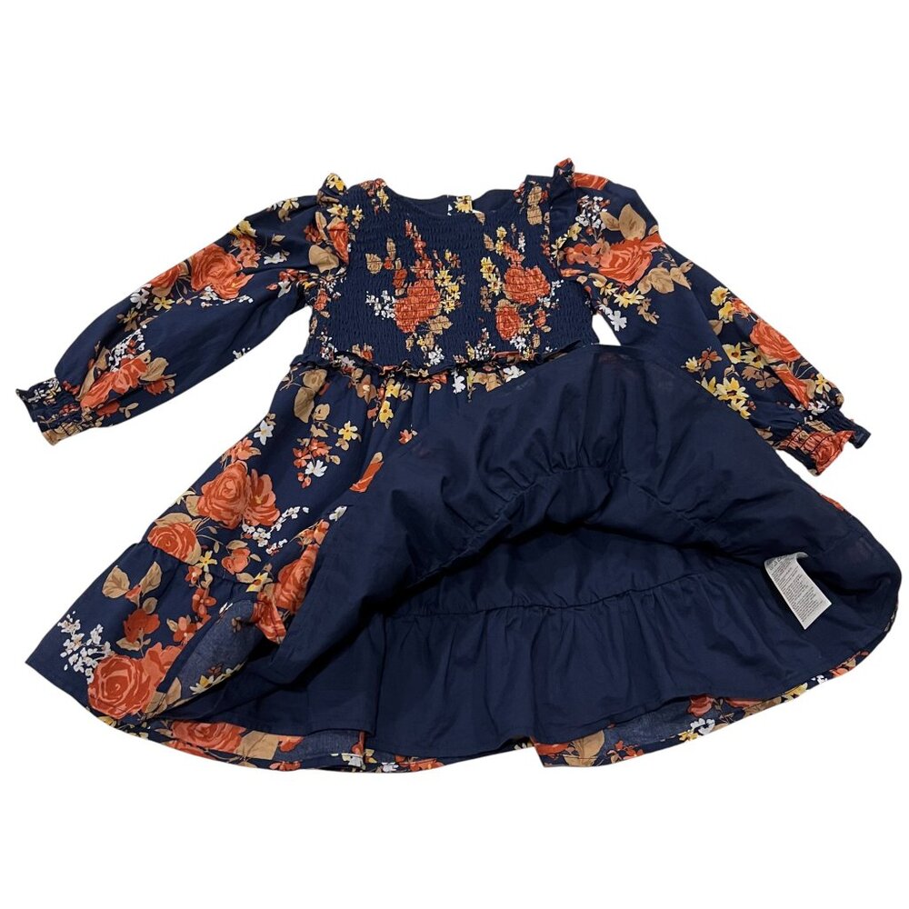 Janie and Jack Smocked Floral Ruffle Dress, Navy, 4 - Picture 7 of 8